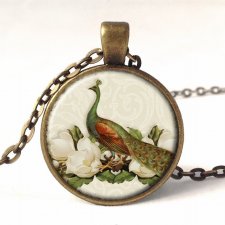 Wiktoriański paw - medalion z łańcuszkiem - Egginegg