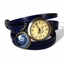 Niebieska spirala - zegarek / bransoletka na skórzanym pasku  - Egginegg