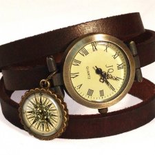 Kompas - zegarek / bransoletka na skórzanym pasku - Egginegg
