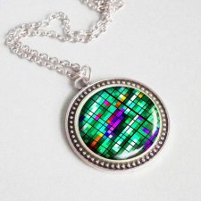 MOZAIKA ZIELONA Oryginalny naszyjnik stylowy antyczny medalion z grafiką w szkle