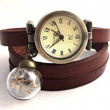 Skórzany zegarek z prawdziwymi nasionami dmuchawca - Egginegg