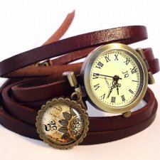 Mandala 0547- zegarek / bransoletka na skórzanym pasku - Egginegg