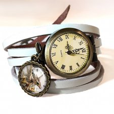 Steampunk'owy Smok - zegarek / bransoletka na skórzanym pasku - Egginegg