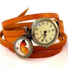 Motylek 0696 - zegarek / bransoletka na skórzanym pasku - Egginegg