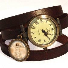 Człowiek witruwiański - zegarek / bransoletka na skórzanym pasku - Egginegg
