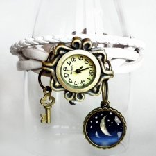 MOON - ZEGAREK SUBTELNA BIEL SKÓRY I GRAFIKA W SZKLE ZAWIESZKA