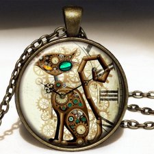 Steampunk'owy kot - duży medalion z łańcuszkiem - Egginegg