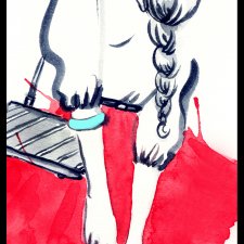 Obraz dziewczyna w czerwonej spódnicy