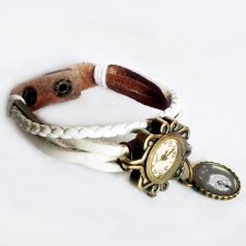 ZEGAREK ZE SKÓRY Z ZAWIESZKĄ Z GRAFIKĄ W SZKLE - dmuchawiec