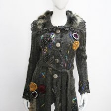 M/L Brązowy sweter patchwork vintage