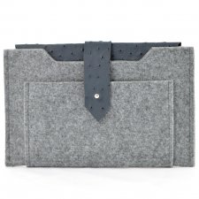 Etui na tablet - 7'- szary filc i granatowa strusia skóra