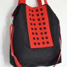 Torba hobo XXL - czerń, czerwień