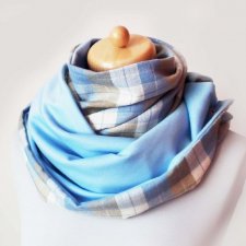 KRATKA w błękitach -dwustronny zapinany komin szal dżersej wełenka-ekspresowa wysyłka 1 dzień