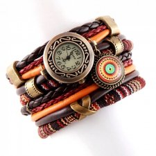 Retro zegarek- bransoletka w stylu etnicznym, duży rozmiar