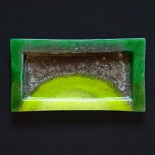 Prostokątna szklana patera talerz smugi ZIELONE SREBRNE 35 x 19 cm