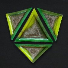 Szklany trójkątny talerz smugi ZIELONE SREBRNE 23 x 23 x 23 cm