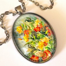 Kwiatowa fantazja 0619 - owalny medalion z łańcuszkiem - Egginegg