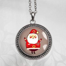 MIKOŁAJ naszyjnik duży medalion na łańcuszku z piękną grafiką w szkle