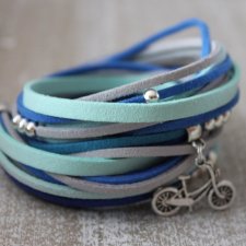 Niebieska  bransoletka podwójna zawijana rowerek