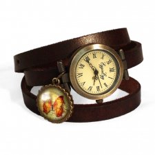 Motyl vintage - zegarek / bransoletka na skórzanym pasku - Egginegg