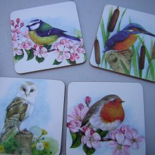 the leonardo collection Pack of 4 coasters nowe firmowe ptasie korkowo papierowe podkładki stołowe.