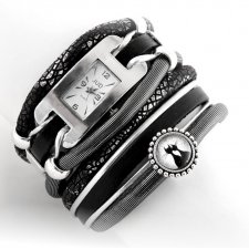 zegarek - bransoletka w kolorach czarno- srebrnym z kotami