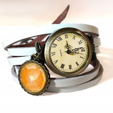Pomarańczka - 0816 zegarek / bransoletka na skórzanym pasku - Egginegg
