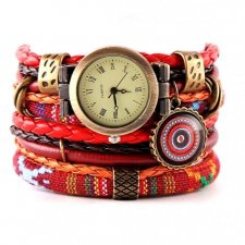Zegarek brasnoeltka w stylu boho, w odcieniach czerwieni