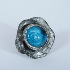 pierścionek retro kwiat niebieski