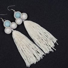 Kolczyki ślub ślubne panna młoda ecru frędzle z frędzlami długie wiszące