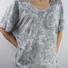 T-shirt drukowany, róże-szare