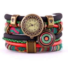 Zegarek- bransoletka w stylu etnicznym, zielony