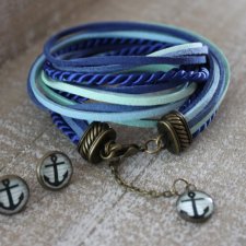 Marynarska biżuteria niebieska bransoletka i kolczyki z kotwicą