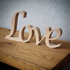 Drewniany napis "Love", ślubny, dekoracja ślubna na weselny stół, stojący, bukowy