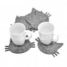 Sześć podkładek filcowych w kształcie głowy kota z wąsami