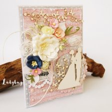 Młodej parze - różowa- kartka ślubna w pudełku