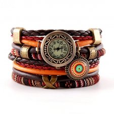 Retro zegarek- bransoletka w stylu boho, w ciepłych kolorach