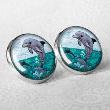 delfinki - śliczne kolczyki wkrętki z grafiką w szkle
