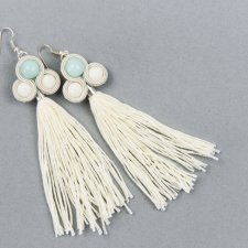 Kolczyki ślub ślubne panna młoda ecru frędzle z frędzlami długie wiszące