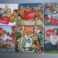 50's fiendly cirle cork bavked coasters x 6 coca -cola vintage  sześć podkładek korkowych