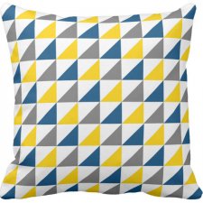 Poduszka ozdobna trójkąty żółte niebieskie szare 6584