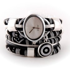 Zegarek- bransoletka w stylu folkowym czarno- biały