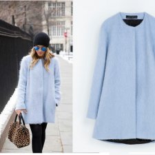 PŁASZCZ ZARA M WEŁNA BABY BLUE MOHER ALPAKA