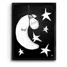 księżyc żarówka na sznurku gwiazdy czarny dla dziecka plakat grafika noc wieczorynka do pokoiku dziecięcego