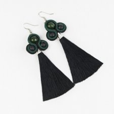 kolczyki z frędzlami frędzle frędzelki zielone butelkowa zieleń długie wiszące wieczorowe eleganckie