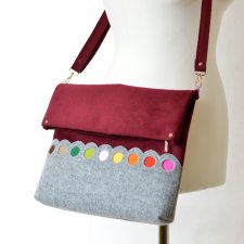 Bordowa torba na ramię składana z Kolorowymi Kropkami