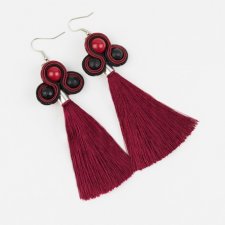 kolczyki z frędzlami frędzle frędzelki wiśniowe bordowe długie wiszące wieczorowe eleganckie