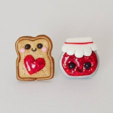 Słodkie Kolczyki Dżem i Tost Słoik z Dżemem Marmolada Śmieszne Kolczyki na Walentynki Kolczyki Sztyfty Prezent na Walentynki