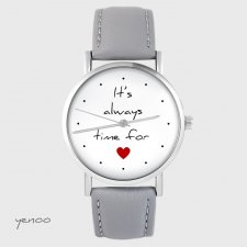 Zegarek yenoo - It is always time for love - szary, skórzany