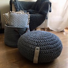 Pufa Scandi Style dzianinowa pufa, szara pufa do zabaw,, krzesło, podnóżek, szydełkowa pufa, handmade, sznurek bawełniany